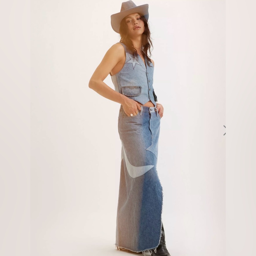 Levi’s Moon & Stars PRIDE Icon Long Denim Skirt s L - Picture 5 of 10